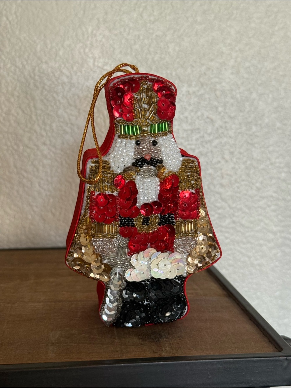 Vintage 60s Red and Gold Beaded Nutcracker Ornament